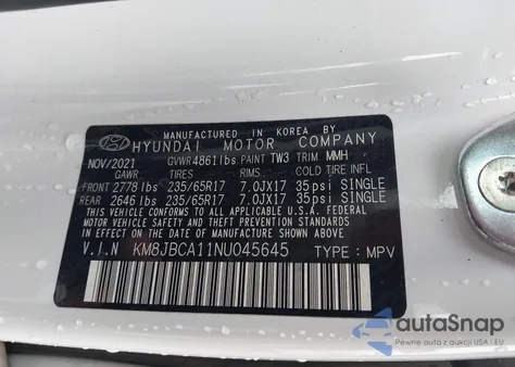 2022 Hyundai Tucson Hybrid Blue z USA, uszkodzony, nr VIN KM8JBCA11NU045645